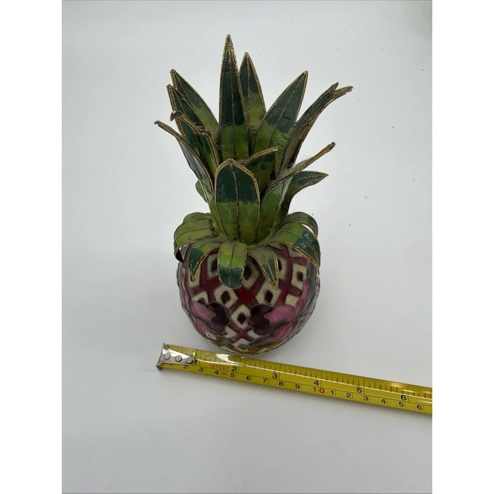 VTG Cloisonné Metal Enamel Pineapple Candle Holder Tropical Decor Purple Iris